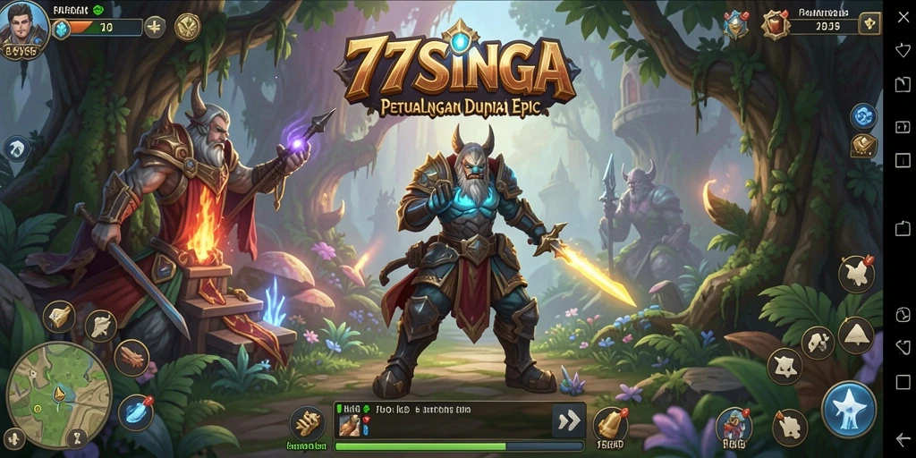 Tangkapan layar gameplay <strong>77SINGA</strong> dengan pertempuran seru di dunia fantasi.