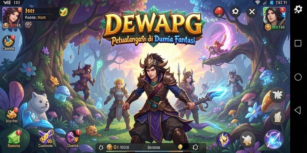 Screenshot DEWAPG menampilkan karakter dalam pertempuran seru di dunia fantasi.