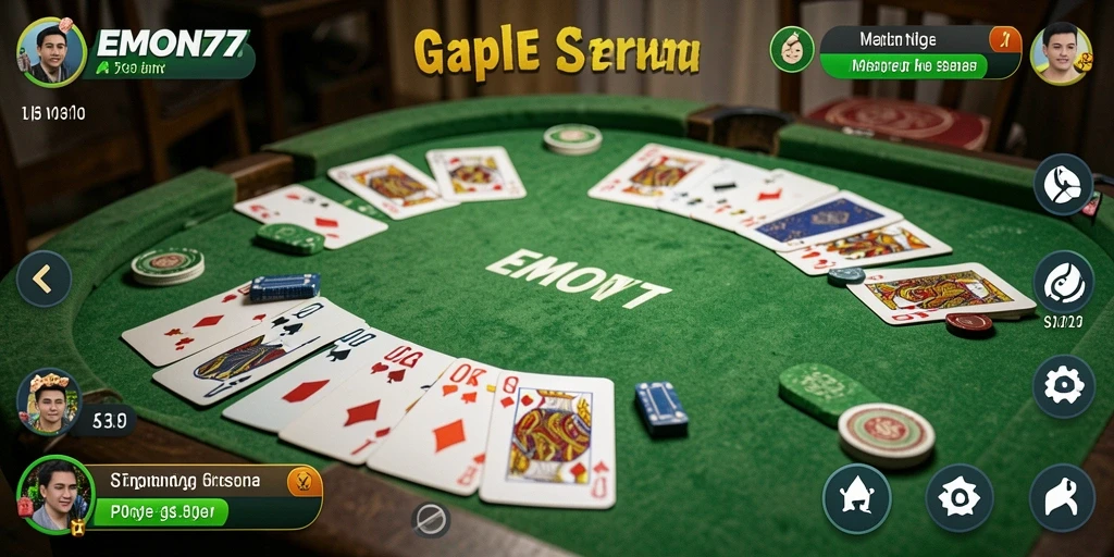 Screenshot gameplay EMON77 menampilkan serunya permainan Gaple.