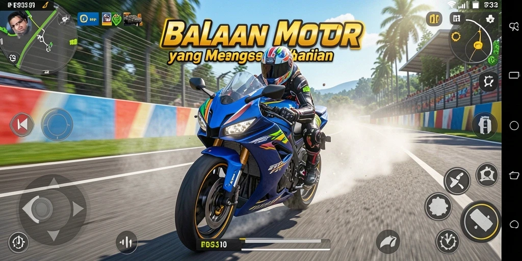 Screenshot gameplay FB333 menampilkan aksi balapan motor yang mendebarkan.