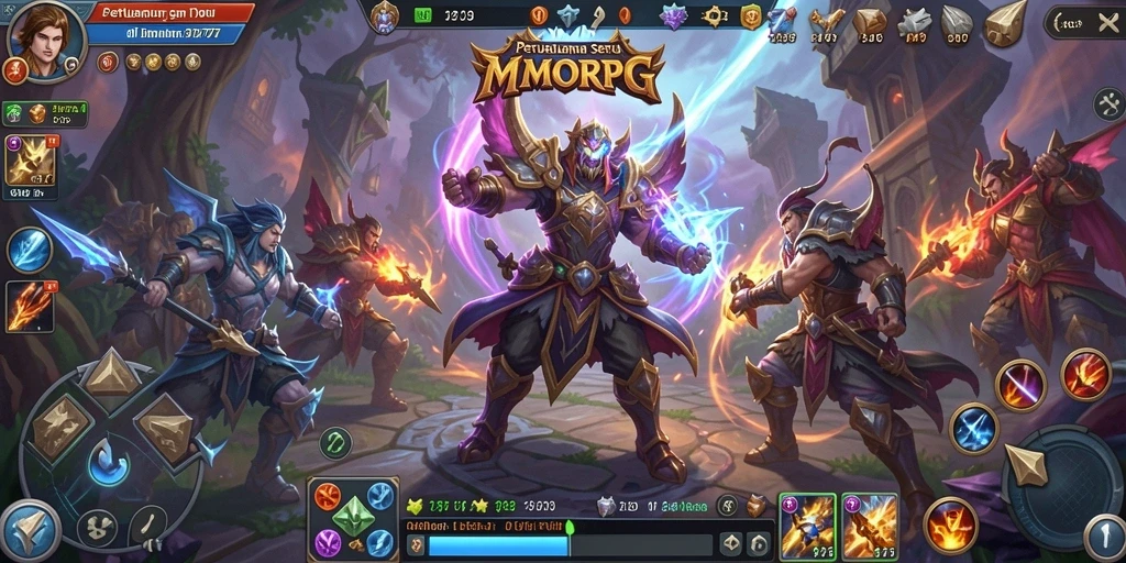 Screenshot gameplay IDN777 menampilkan pertempuran epik antara karakter dan monster di dunia MMORPG.