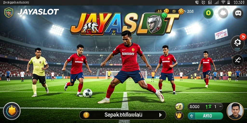 Tampilan gameplay JAYASLOT yang menampilkan aksi sepak bola intens.