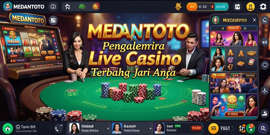 Screenshot MEDANTOTO menampilkan dealer langsung dan meja permainan kasino.