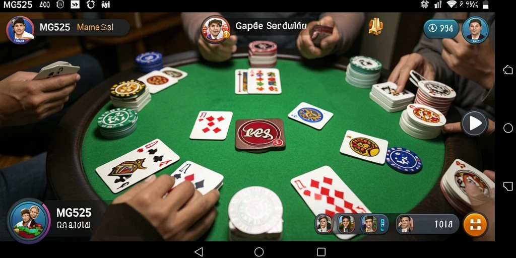 Screenshot gameplay MG525 menampilkan suasana permainan Gaple yang seru.