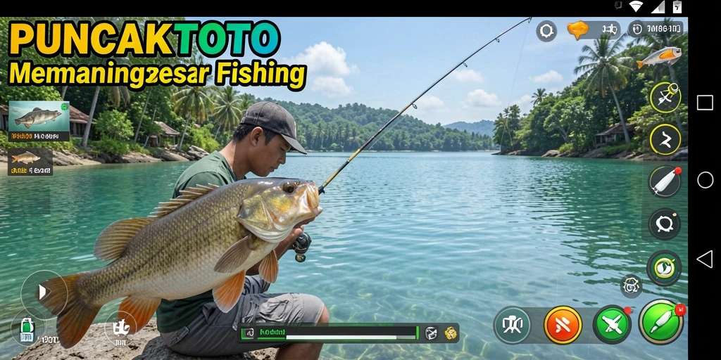 Screenshot PUNCAKTOTO menampilkan aksi seru memancing di lokasi indah.