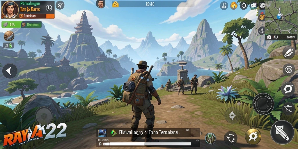 Tampilan gameplay <strong>RAYA22</strong> yang menampilkan petualangan mendebarkan di dunia terbuka.