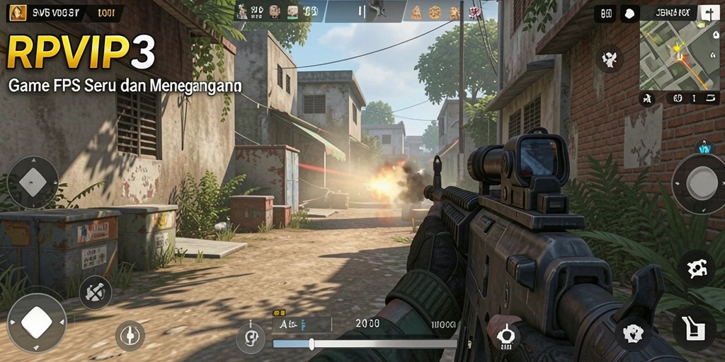 Screenshot gameplay RPVIP3 menampilkan aksi seru di medan tempur FPS.