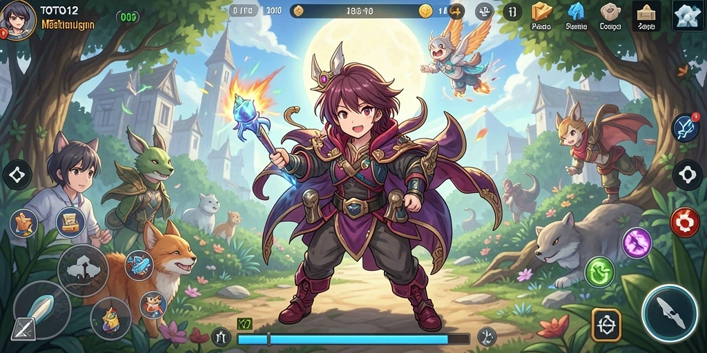 Tangkapan layar utama TOTO12 menampilkan pertarungan karakter anime yang mendebarkan.