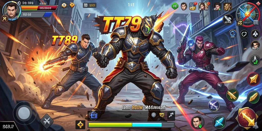 Gameplay TT789 menampilkan pertarungan epik dan karakter yang beragam.